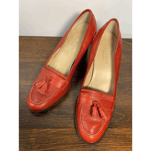 Talbots Womens Slip On Shoes Block Heels Tasseled Red Leather Size 8.5B - Picture 1 of 10